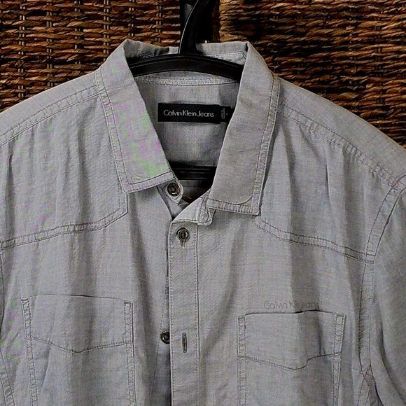 Calvin Klein Grey Button Up Shirt Large - Picture 2 of 2